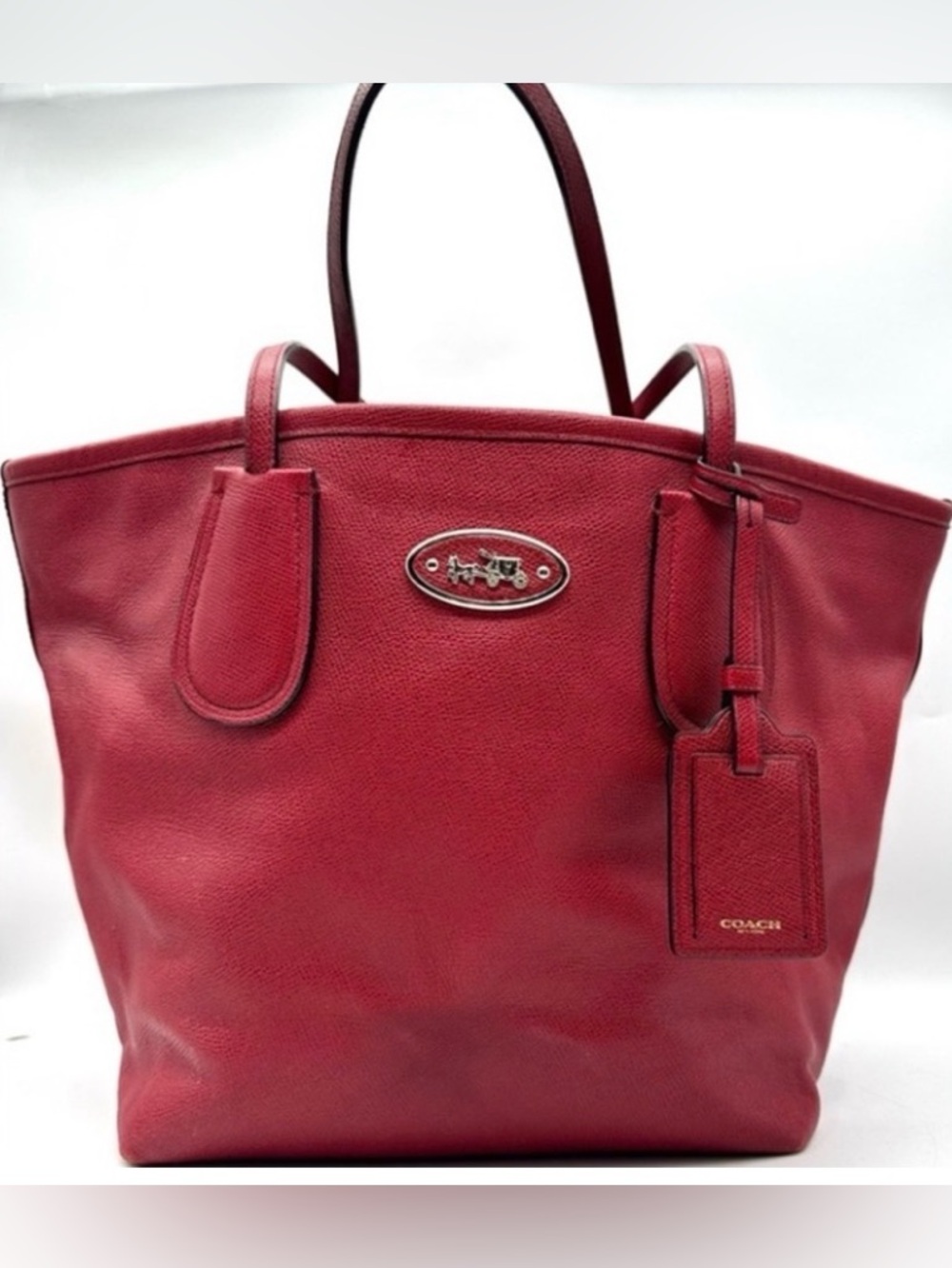 “Coach - Taxi” Red Crossgrain Leather Tote Bag.